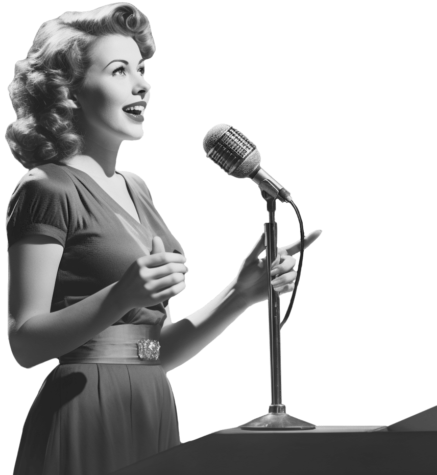 woord in actie spreken micro microfoon speech monoloog spreekvaardigheid podium retro vintage